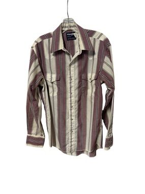 Wrangler Men’s Striped Western Shirt in Burgundy and Cream